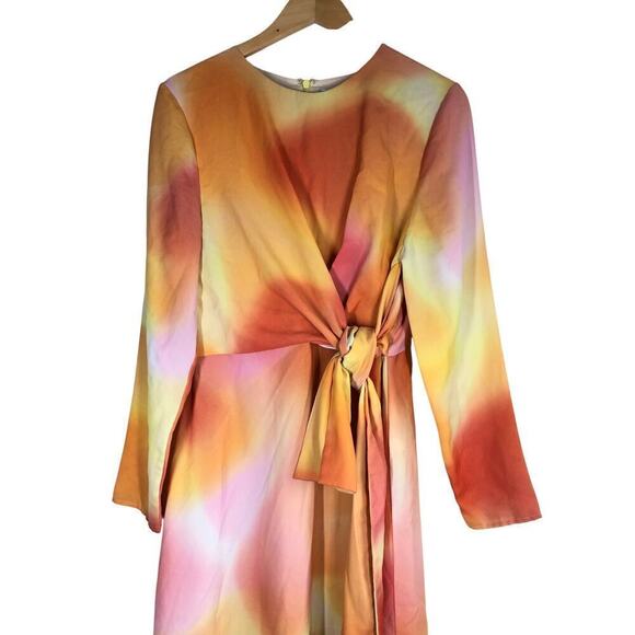 C/MEO Collective Blindfold Dress Flame Yellow Tie Front Long Sleeve US 10 - Picture 5 of 16